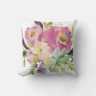 Cojín Decorativo Flor acuarela y suculento