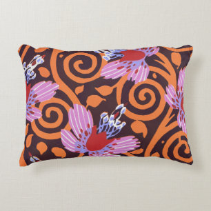 Cojín Decorativo Flor Art Déco con Remolino Vibrante Rosa y Naranja