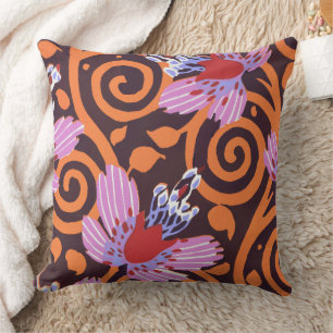 Cojín Decorativo Flor Art Déco con Remolino Vibrante Rosa y Naranja