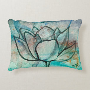 Cojín Decorativo Flor azul azul verde azulado Elegante Artsy Lotus