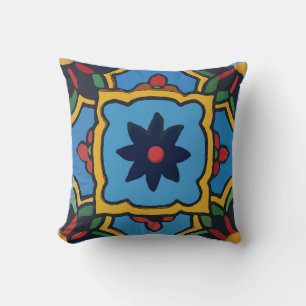 Cojín Decorativo Flor azul de mosaico mexicano