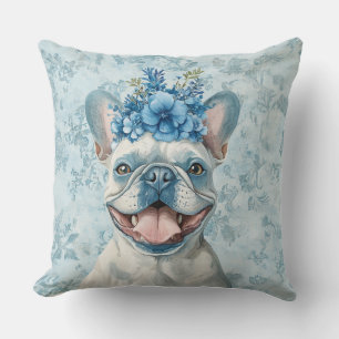 Cojín Decorativo Flor azul de perro de Bulldog francés