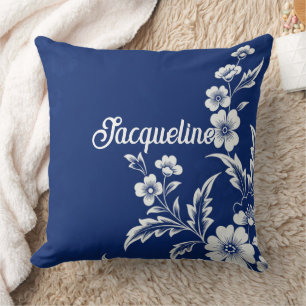 Cojín Decorativo Flor azul de porcelana