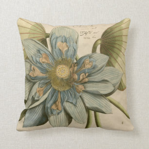 Cojín Decorativo Flor azul Lotus en un fondo tan simple con escritu