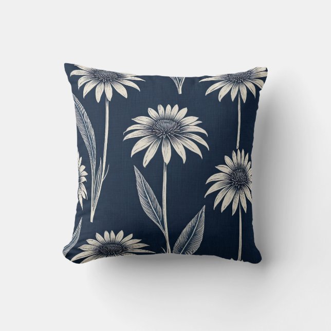 Cojín Decorativo Flor azul y blanca de impresión en bloque (Anverso)