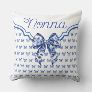 Cojín Decorativo Flor blanca de mariposa azul vintage personalizada