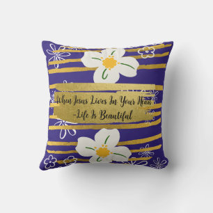 Cojín Decorativo Flor blanca y dorada