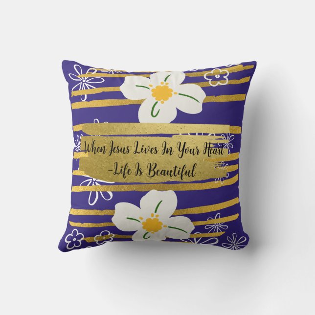 Cojín Decorativo Flor blanca y dorada (Reverso)