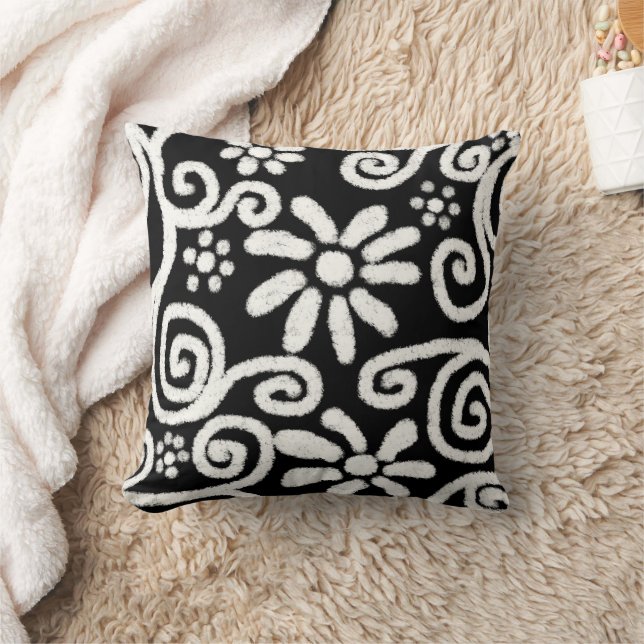 Cojín Decorativo Flor blanca y flor negras (Manta)