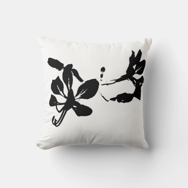 Cojín Decorativo Flor, blanco y negro (Anverso)