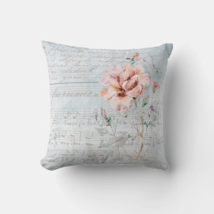 Cojín Decorativo Flor color de agua rosa en azul musical francés