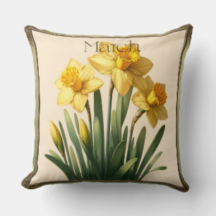 Cojín Decorativo Flor Daffodil de Cumpleaños de Marzo Floral Vintag
