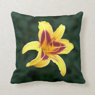 Cojín Decorativo Flor Daylily amarilla con rojo, hemerocallis: