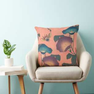 Cojín Decorativo Flor de abeja rosa Arte Clásico Hokusai