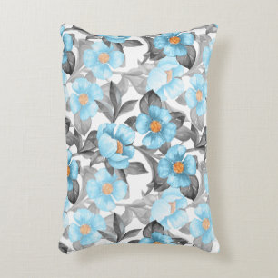 Cojín Decorativo Flor de Acuarela Azul - Floral Botánico