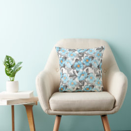 Cojín Decorativo Flor de Acuarela Azul - Floral Botánico