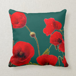 Cojín Decorativo Flor de adormidera roja profunda cian opal