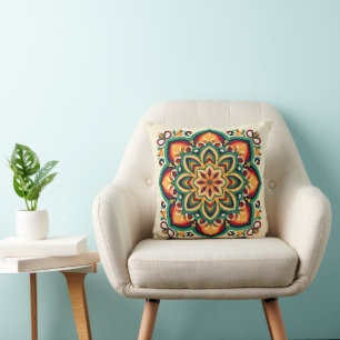 Cojín Decorativo Flor de Arte Folclórico Boho