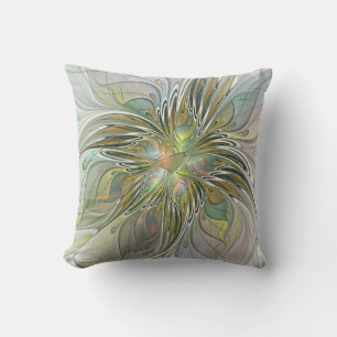 Cojín Decorativo Flor De Arte Fractal Moderno Con Oro