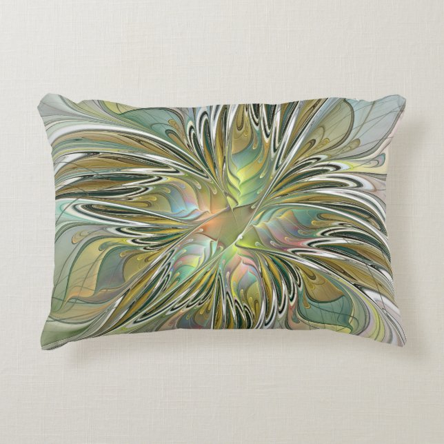 Cojín Decorativo Flor De Arte Fractal Moderno Con Oro (Anverso)