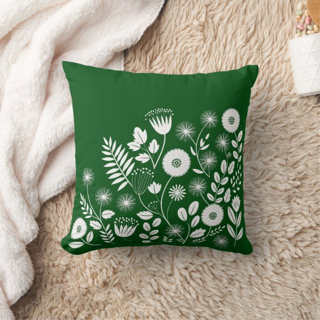 Cojín Decorativo Flor de boho verde y blanca (Manta)