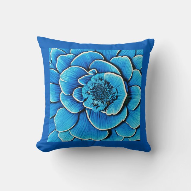 Cojín Decorativo Flor de camellia azul grande (Anverso)