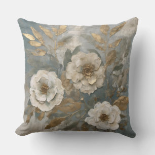 Cojín Decorativo Flor de Campo Ahumado Azul Oro Rústico