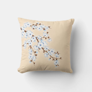 Cojín Decorativo Flor de cerezo floral azul blanco