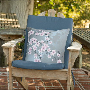 Cojín Decorativo Flor de Cerezo Polvo Rosado Azul