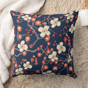 Cojín Decorativo Flor de Cerezo Roja Marina Japonesa
