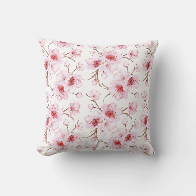 Cojín Decorativo Flor de cerezo rosa blanco (Anverso)