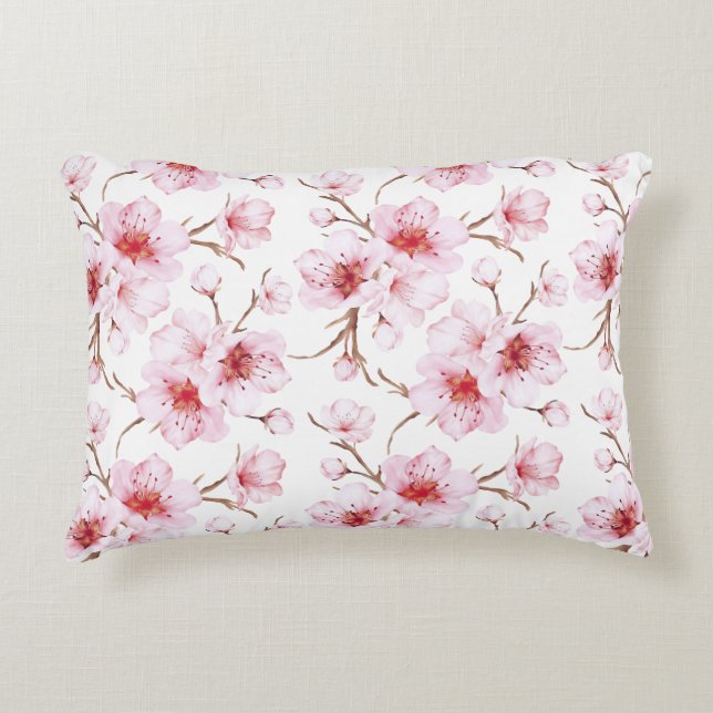 Cojín Decorativo Flor de cerezo rosa blanco (Anverso)