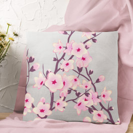 Cojín Decorativo Flor de cerezo rosa gris