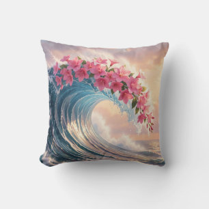 Cojín Decorativo  Flor de Cerezo Rosa Ola del Océano Surrealista 