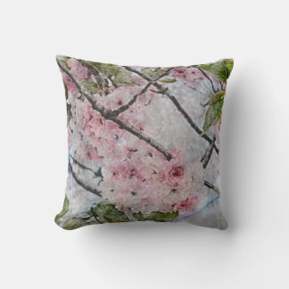 Cojín Decorativo flor de cerezo rosa pintura acuarela