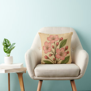 Cojín Decorativo Flor de cerezo vintage sobre papel desgastado
