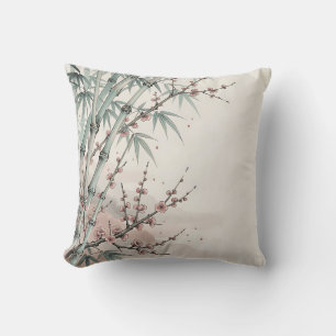 Cojín Decorativo Flor de ciruelo de bambú japonés en tinta