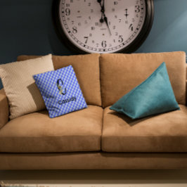 Cojín Decorativo Flor de color de agua monograma patrón azul ginebr