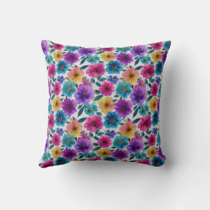Cojín Decorativo Flor de color de agua Primavera Flores Flores Colo