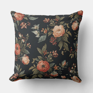 Cojín Decorativo Flor de color naranja quemado y salvia negra Dark 
