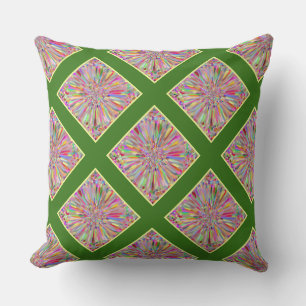 Cojín Decorativo Flor de confeti Verano en cuadros verdes y amarill