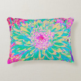 Cojín Decorativo Flor de Dahlia verde y rosa caliente decorativa Ve