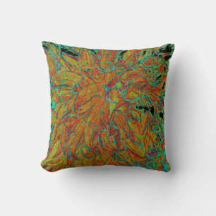 Cojín Decorativo Flor de dalia abstracta naranja quemada y verde