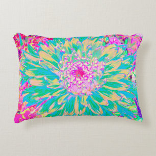 Cojín Decorativo Flor de Dalia Verde Turquesa y Rosa Caliente Decor