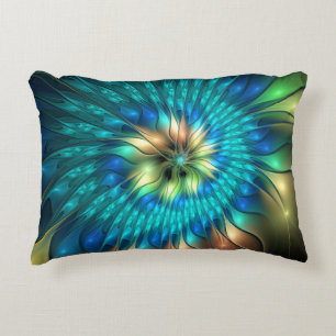 Cojín Decorativo Flor de fantasía luminosa, fractal abstracto color