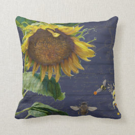 Cojín Decorativo Flor de girasol con abejas Floral Leña Rustica Mad