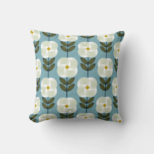 Cojín Decorativo Flor de glamour fresca - blanco y azul