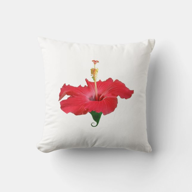 Cojín Decorativo Flor de Hibisco Rojo Tropical (Anverso)