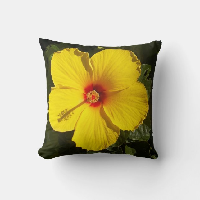 Cojín Decorativo Flor de Hibiscus Tropical Amarilla Sunshine (Anverso)