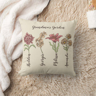 Cojín Decorativo Flor de jardín de la abuela 4 nietos llaman floral